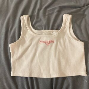 SHEIN Cream Tank Top with Pink Embroidery